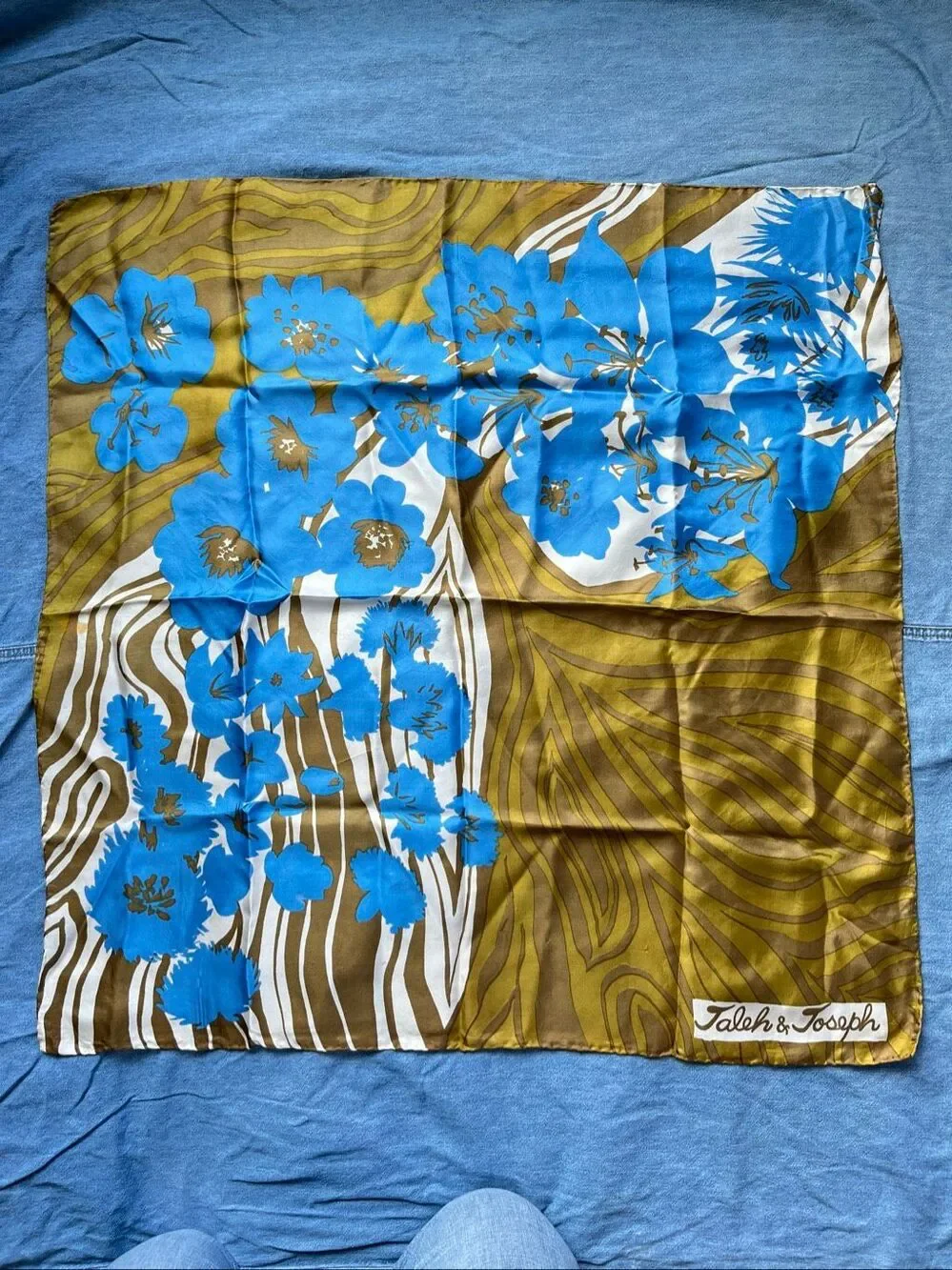 VTG Jaleh & Joseph 30” Silk Floral Abstract Art Scarf Hand Rolled Stitched Edges